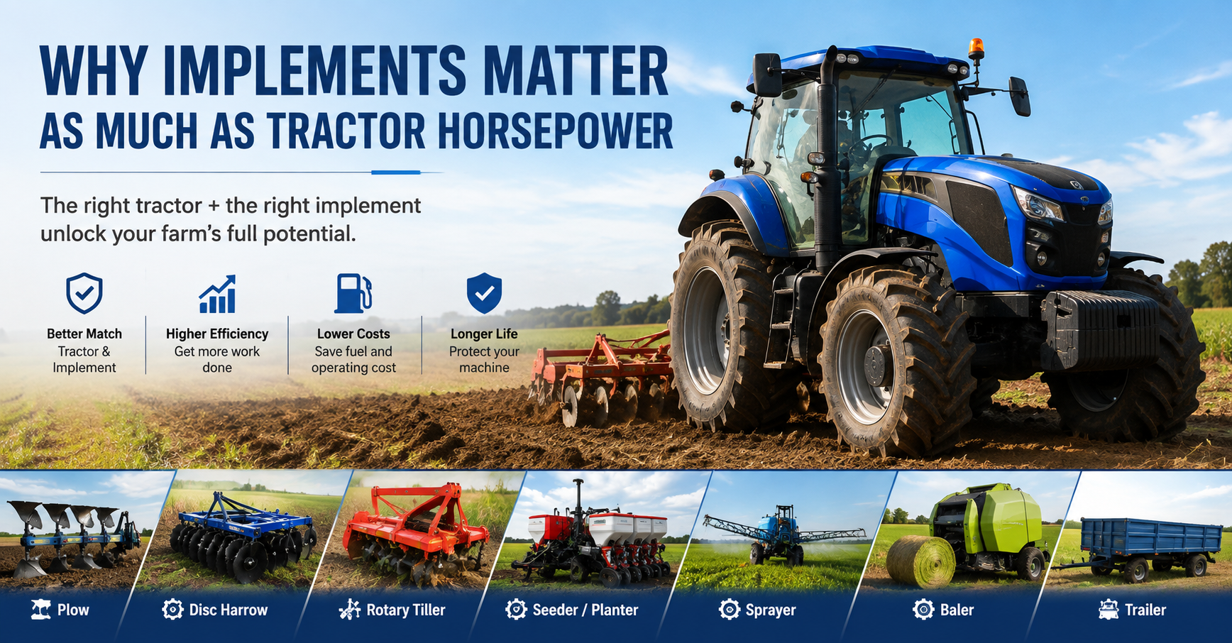 Why Implements Matter as Much as Tractor Horsepower Por qué los implementos son tan importantes como la potencia del tractor