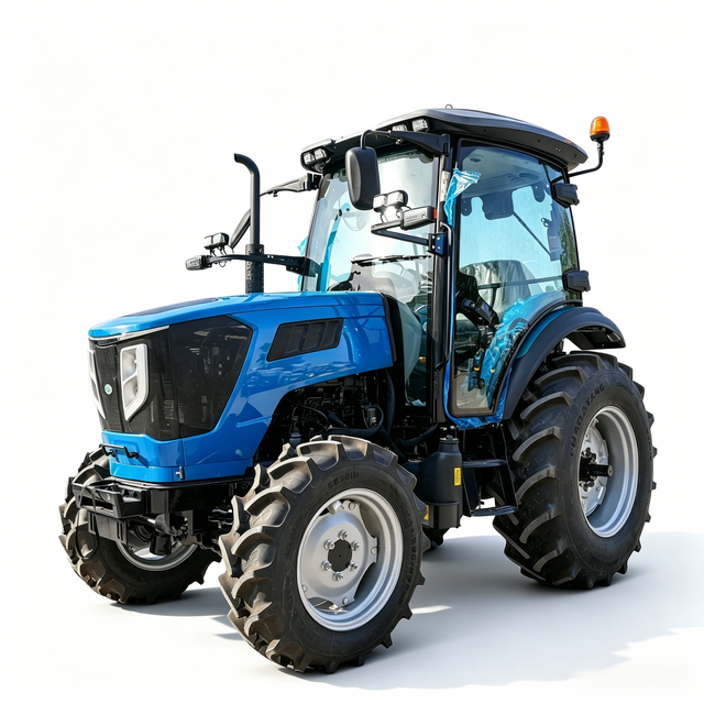 Tractor agrícola azul medio de 90HP 4WD con cabina completamente cerrada